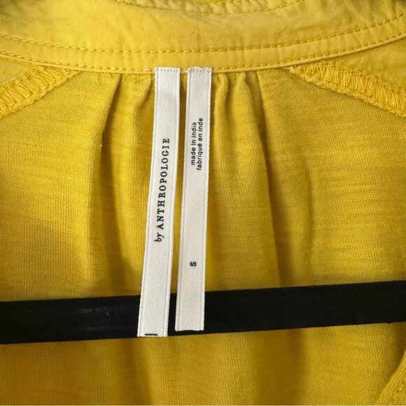 Anthropologie Mustard Yellow Cutout Short Sleeved Cotton Blend Mini Dress Small - Picture 5 of 7